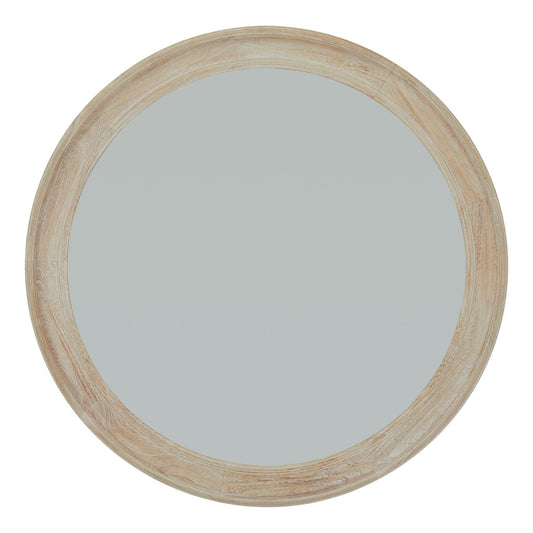 Washed Wood Round Framed Large Mirror