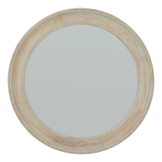 Washed Wood Round Framed Small Mirror